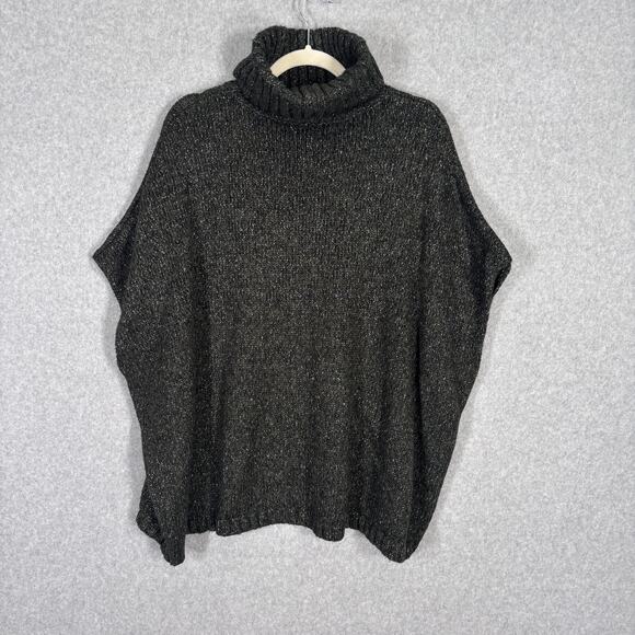 LOFT Poncho Sweater XS/S Hunter Forest Metallic Lounge Comfy Cozy Oversized Cowl - Picture 9 of 12